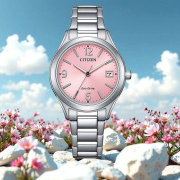 CITIZEN 星辰 簡約大三針光動能女錶 夏日煥新提案 送禮推薦-銀x粉/33.5mm FE6121-67X