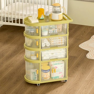 速組摺疊式嬰兒床邊用收納推車(1門+3抽屜)-DIY-多色可選 茉綠(透窗)