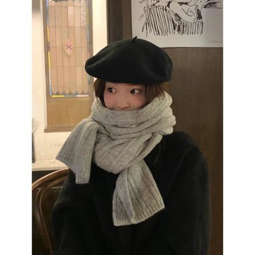 日系純色針織圍巾女冬季羊毛混紡軟糯圍脖男保暖情侶款學生送禮物