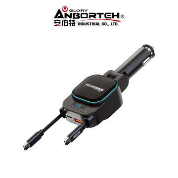 【安伯特】電壓監控雙TYPE-C伸縮快充(國家認證 一年保固) 12V/24V皆可使用 過充保護R3D197