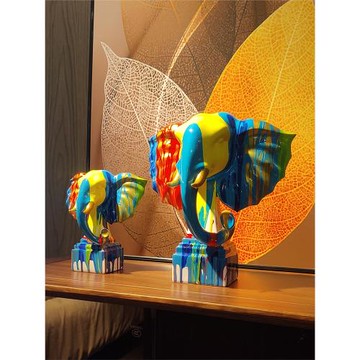 原創抽象藝術淋色大象擺件招財簡約現代客廳酒柜新房擺設軟裝飾品