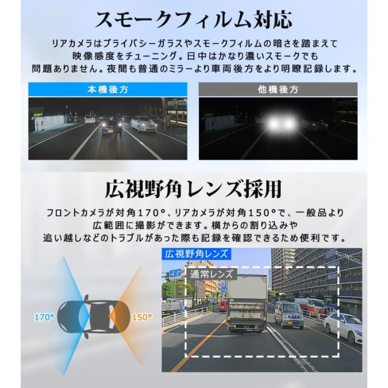 ドライブレコーダー ミラー型 前後 2カメラ  純正ミラー交換　PRD80C上下左右反転機能