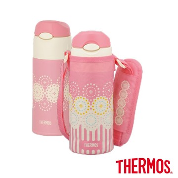 【THERMOS膳魔師】 不鏽鋼兒童吸管真空保冷瓶400ml_珊瑚粉(FHL-400F-CP)