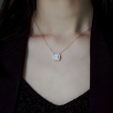 輕奢微鑲通體925純銀方形鋯石項鏈小眾設計感冷淡風簡約鎖骨鏈女1入