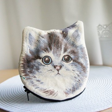 Lovely【日本布訂製】手繪風貓咪頭像零錢包、B款