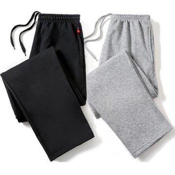 春秋季男士休閑運動褲寬松直筒長褲子純棉拉鏈口袋松緊抽繩衛褲