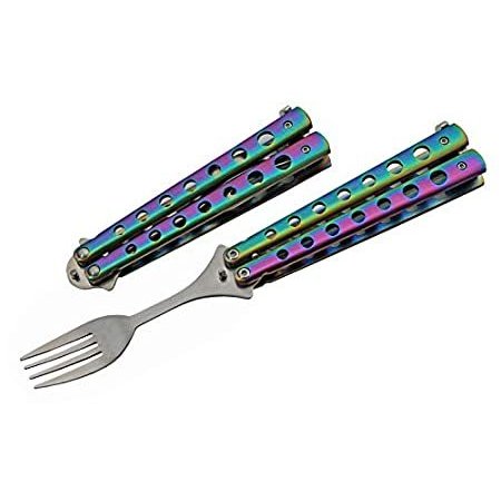 SZCO Supplies 9” Rainbow Finished Butterfly-Open Style Travel Camping Fork