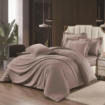 素色100%天絲  特大薄床包 + 枕套  松霧咖  特大