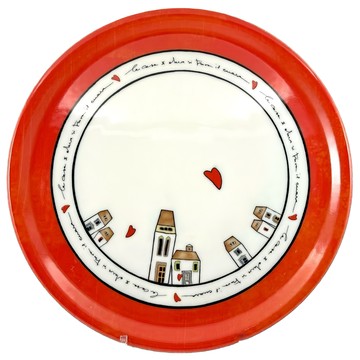 EGAN 歐式小屋系列圓盤 31cm 獨特小屋圖案設計 增添餐桌趣味  紅色  1個