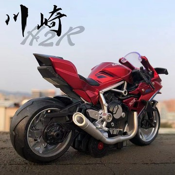 ✨壹灣出貨✨川崎摩託車閤金模型玩具迴力Q版車模聲光仿真金屬擺件男孩玩具