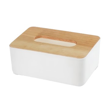 E.City 北歐風平口木蓋質感紙巾盒 尺寸23x13x10cm PP+木材質 白色  1個