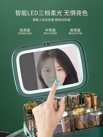 網紅化妝品收納盒梳妝臺化妝鏡桌面家用防塵護膚品首飾一體置物架