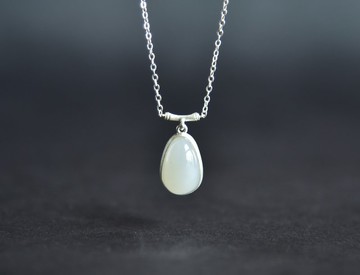 【絲竹】天然和田玉白玉水滴999足銀手工鑲嵌簡約素雅項鏈