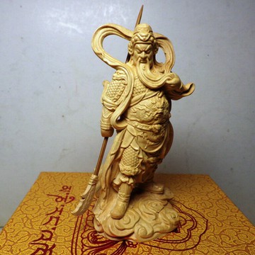 黃楊木精雕伽藍護法(高10公分)