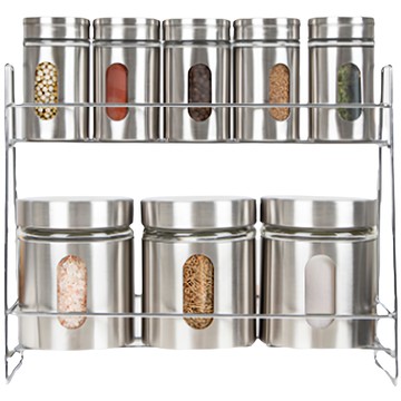 Kitchen Awesome 不鏽鋼  5個小調味料罐 + 3個大調味料罐 + 1個收納架 + 15張標籤貼紙  1組