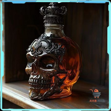 玻璃瓶 骷髏頭玻璃瓶 威士忌酒瓶 趣味酒瓶 釀酒瓶 骷髏頭酒瓶 造型玻璃瓶 骷髏頭酒瓶 透明威士忌空酒瓶 酒吧家用擺件
