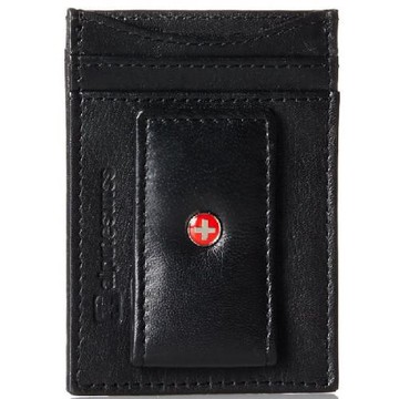 【Alpine Swiss】2016時尚瑞士十字標記磁鐵夾黑色皮夾(預購)