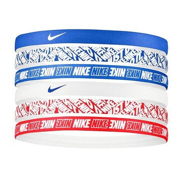 NIKE 印花髮帶6入 健身 訓練 跑步 戶外 運動髮帶 髮圈 花紋 時尚 多色 彈性 舒適 矽膠條 防滑 止滑 藍白紅