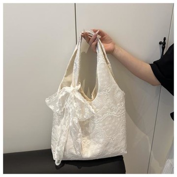 韓系小清新蕾絲花朵帆布包女2025新款大容量單肩托特包通勤腋下包