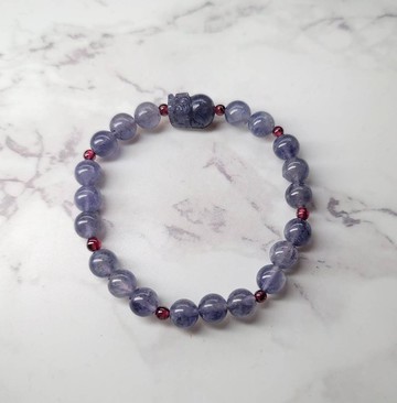 透體堇青石豼貅簡約設計款手串