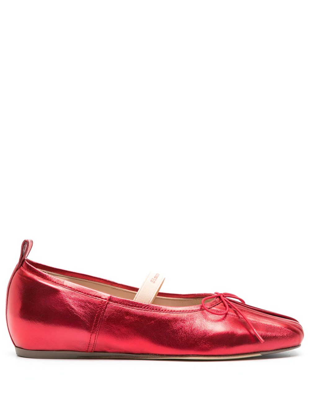 Simone Rocha - pleated metallic ballerina shoes - women - Calf Leather/Calf Leather/Rubber/Calf Leather - 36 - Red