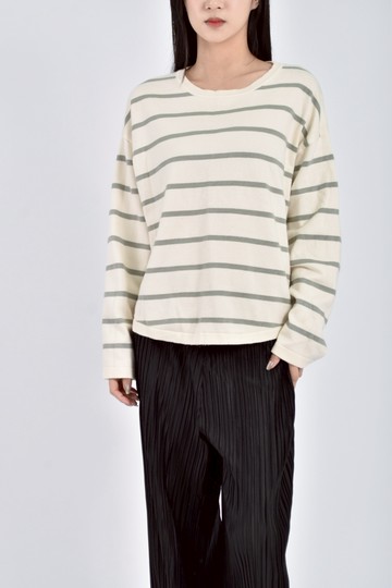 (M) fifty percent綠條紋杏色長袖上衣