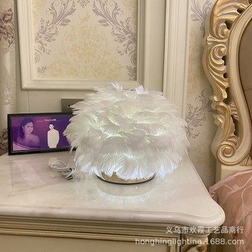 USB充电羽毛台灯卧室ins少女简约现代创意北欧温馨浪漫结婚床头灯