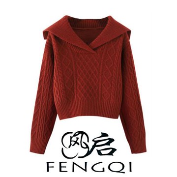 海軍領復古日系慵懶圣誕紅色毛衣女秋季2025小個子菱格短款上衣