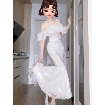 輕婚紗訂婚禮裙晨袍女新娘敬酒服禮服高端輕奢小眾白色抹胸連衣裙