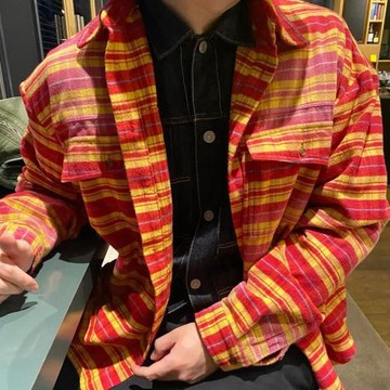 23ss水洗法蘭絨紅黃韓潮格子襯衫