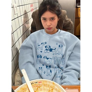 純棉銀狐絨薄款無帽衛衣女秋冬美式小眾設計感寬松慵懶長袖上衣潮