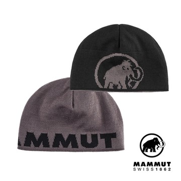 【Mammut 長毛象】Mammut Logo Beanie 正反兩用LOGO保暖羊毛帽 鋼鐵灰/黑 #1191-04891