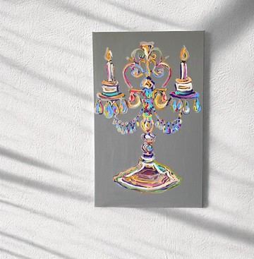 古董燭台 原始油畫 表現主義 牆壁裝飾