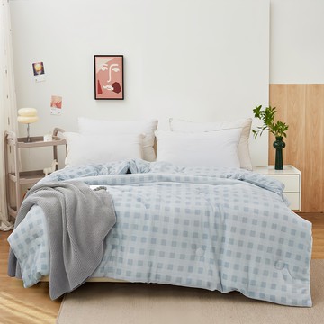 BELLE VIE 韓版Q彈牛奶絨 大方格保暖冬被  200 x 150cm  淺藍色