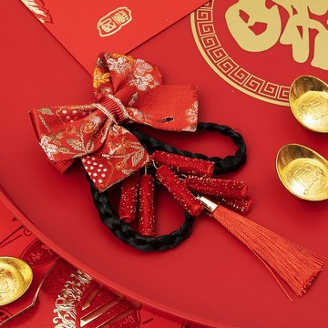 【玫瑰花園手作】新年款中國風髮夾 蝴蝶結辮子 髮飾 髮夾 新年髮夾　中國風髮夾　N0330