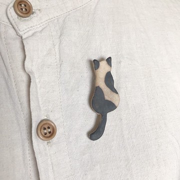 黑白貓/陶瓷胸針/手工製作
