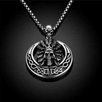 鈦鋼項鍊 吊墜-帥氣嘻哈圓形骷髏頭情人節生日禮物男配件73cm105【獨家進口】【米蘭精品】
