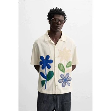 2025新款 夏季新品 男裝 棉質寬松撞色補丁飾短袖襯衫0881415 251