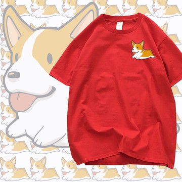 跳躍的飛越小柯基 情侶裝 潮T 班服 情侶t 純棉短t 台灣製造  情侶T 【Y0899-70】快速出貨 S~XL 多色