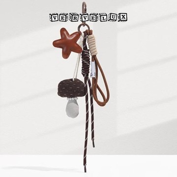 两件9.9折🔥臺灣出貨🔥可開發票✅美拉德風星星蘑菇掛繩miu系包包掛件ins超好看的鑰匙扣掛飾