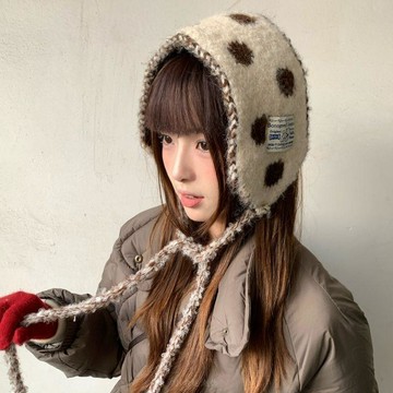嚴選好物💖韓系氛圍感撞色波點繫帶耳罩女含羊毛冬季小圍巾防寒護耳保暖耳套 加厚柔軟耳罩護耳朵套 冬季防寒防風護耳套 耳包
