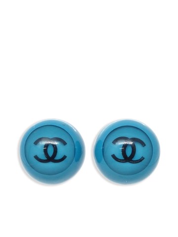 CHANEL Pre-Owned - 2001 CC-button clip-on earrings - women - Gold Plated/Acrylic - One Size - Blue