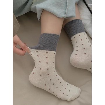 日系復古波點襪子女春秋款撞色中筒襪ins潮網紅韓版長筒襪夏季薄