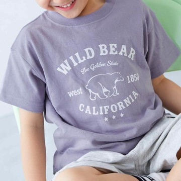 日本 devirock - 純棉定番短袖上衣-加州野熊-灰紫