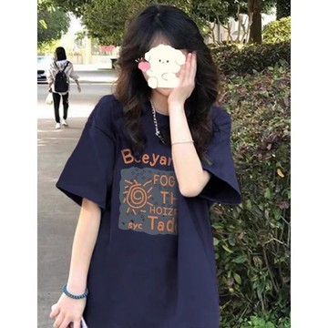 美式複古短袖T卹女夏裝新款寬鬆港味字母印花半袖復古上衣潮