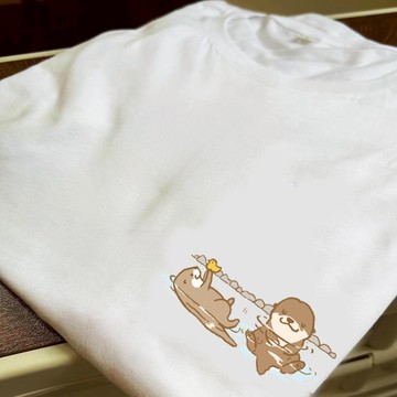 S~XL水獺的夏日 短袖 純棉 現貨 情侶裝 台灣製【Y1017】情侶T 團體服 快速出貨 短T 班服