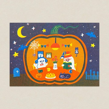萬聖節/幽靈南瓜屋/孔版印刷明信片