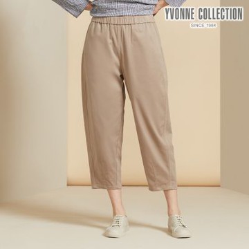 YVONNE 以旺傢飾 彈性磨毛剪接九分褲-卡其