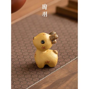 紫砂黃段泥梅花鹿茶寵蓋置擺件精品可養招財可愛家居手工藝品茶玩