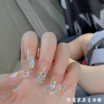 曼辭穿戴美甲成品貼片漸變亮片極光鉆石甲片可拆卸新娘甲孕婦可用【摩可美家】